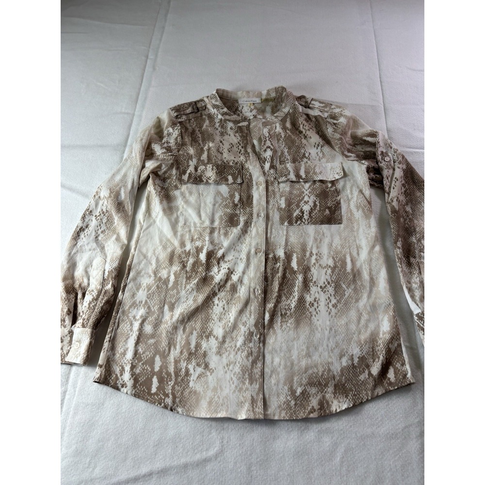 Calvin Klein Snake Skin Button Front Long Sleeve Blouse Size Small Fits Like Med